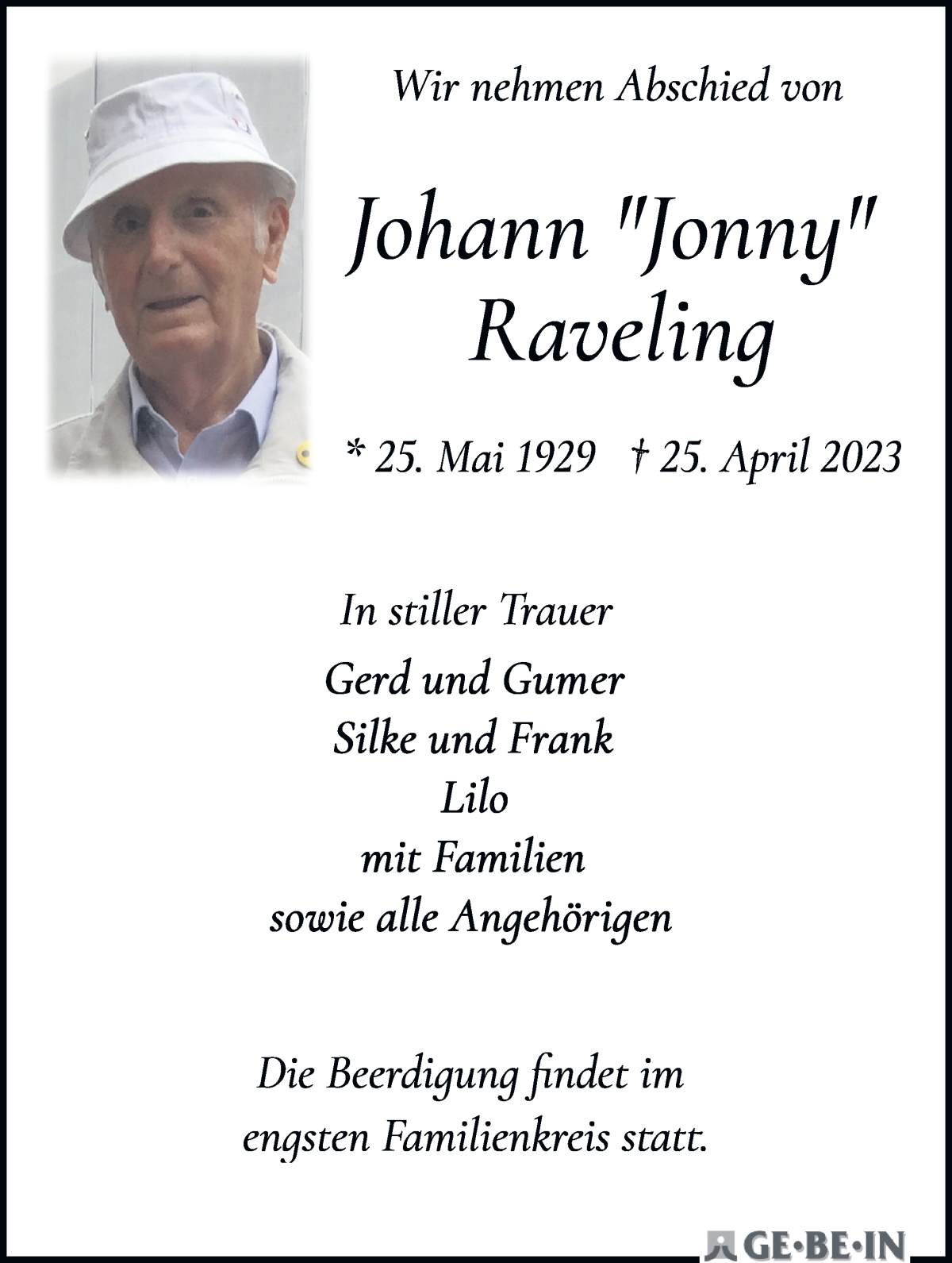  Traueranzeige für Johann Raveling vom 06.05.2023 aus WESER-KURIER
