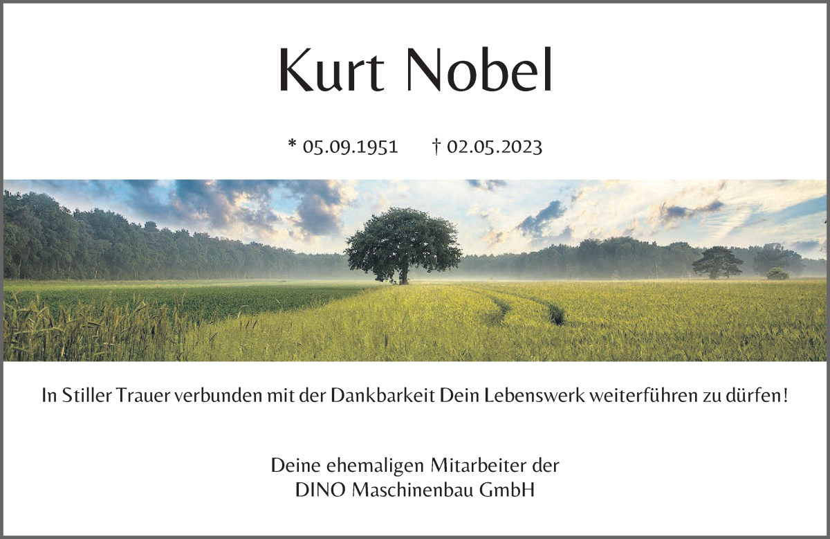  Traueranzeige für Kurt Nobel vom 08.05.2023 aus Delmenhorster Kurier