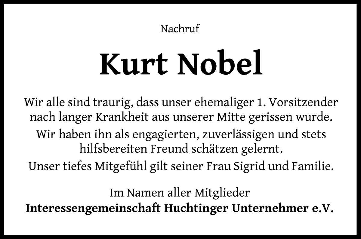  Traueranzeige für Kurt Nobel vom 10.05.2023 aus WESER-KURIER