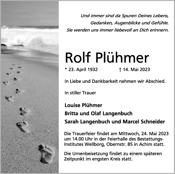 Traueranzeige von Rolf Plühmer