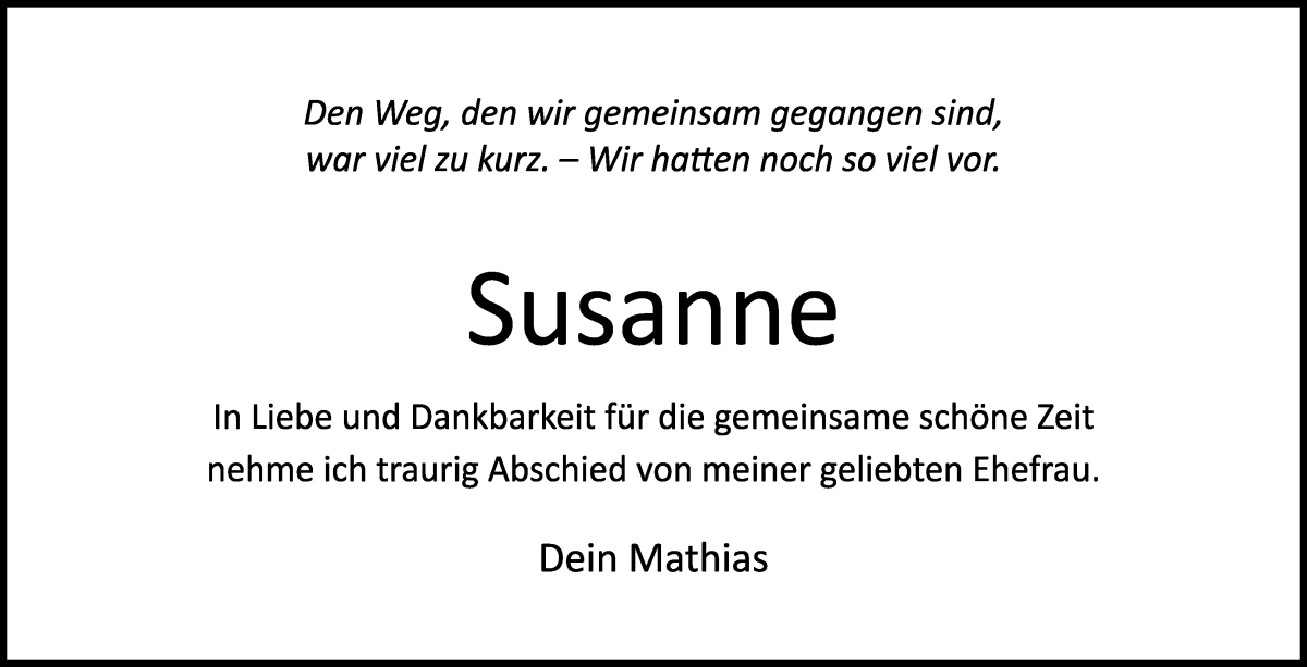  Traueranzeige für Susanne Wichmann vom 13.05.2023 aus WESER-KURIER