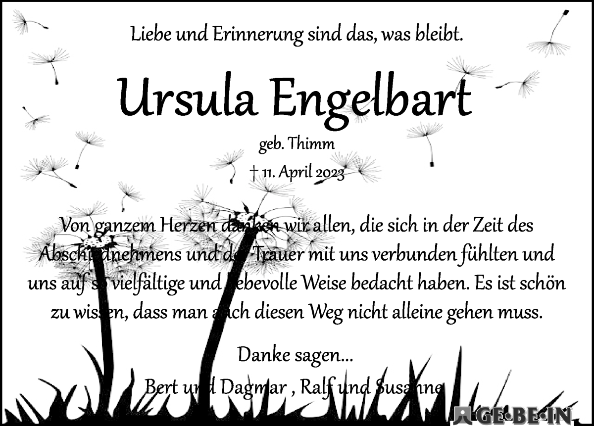 Traueranzeige von Ursula Engelbart von WESER-KURIER