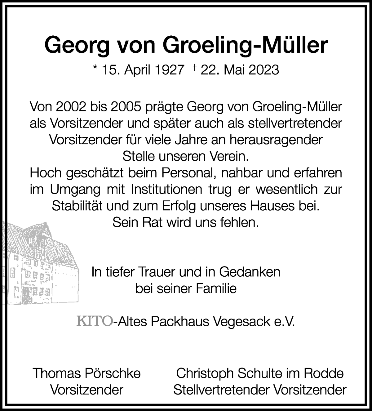  Traueranzeige für Georg von Groeling-Müller vom 03.06.2023 aus WESER-KURIER