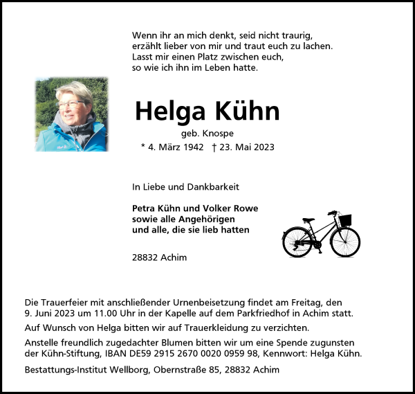 Traueranzeige von Helga Kühn