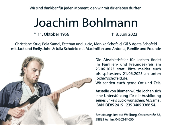 Traueranzeige von Joachim Bohlmann