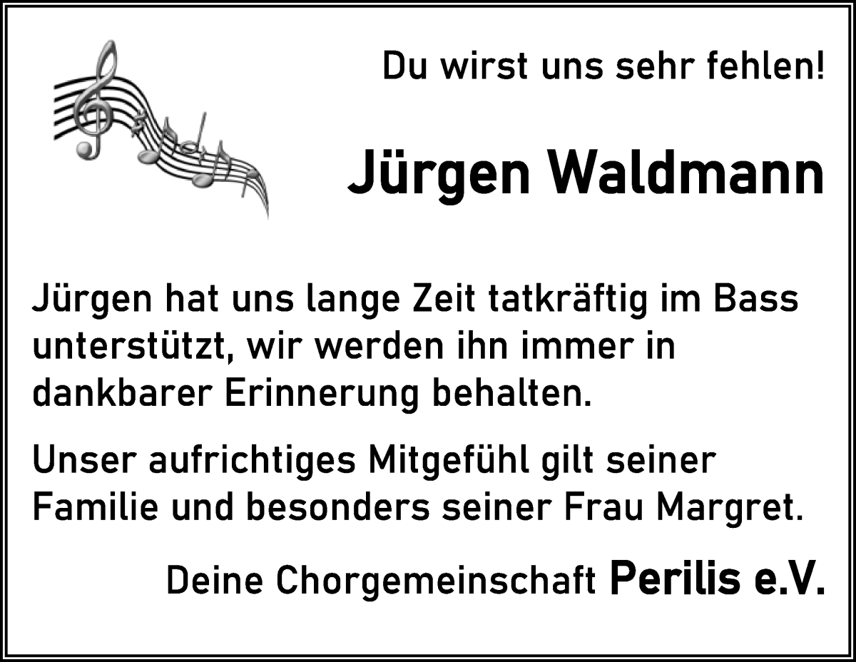 Traueranzeige von Jürgen Waldmann von Wuemme Zeitung