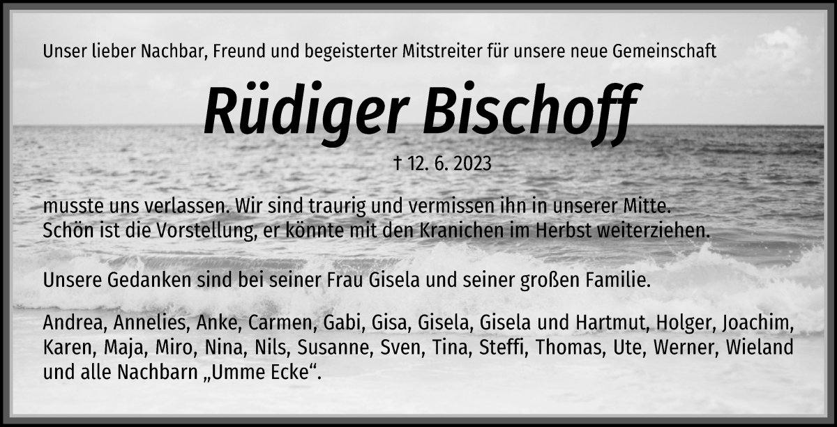 Traueranzeige von Rüdiger Bischoff von WESER-KURIER