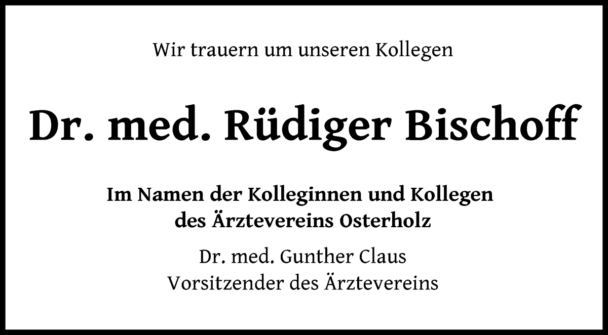 Traueranzeige von Rüdiger Bischoff von Osterholzer Kreisblatt