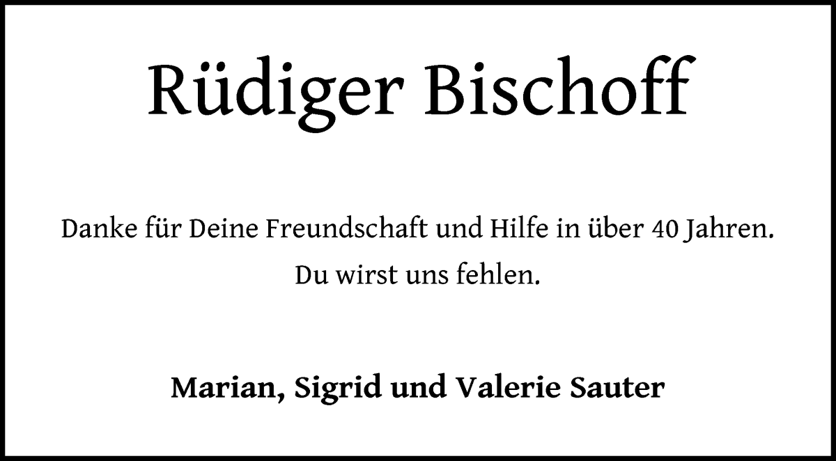 Traueranzeige von Rüdiger Bischoff von WESER-KURIER