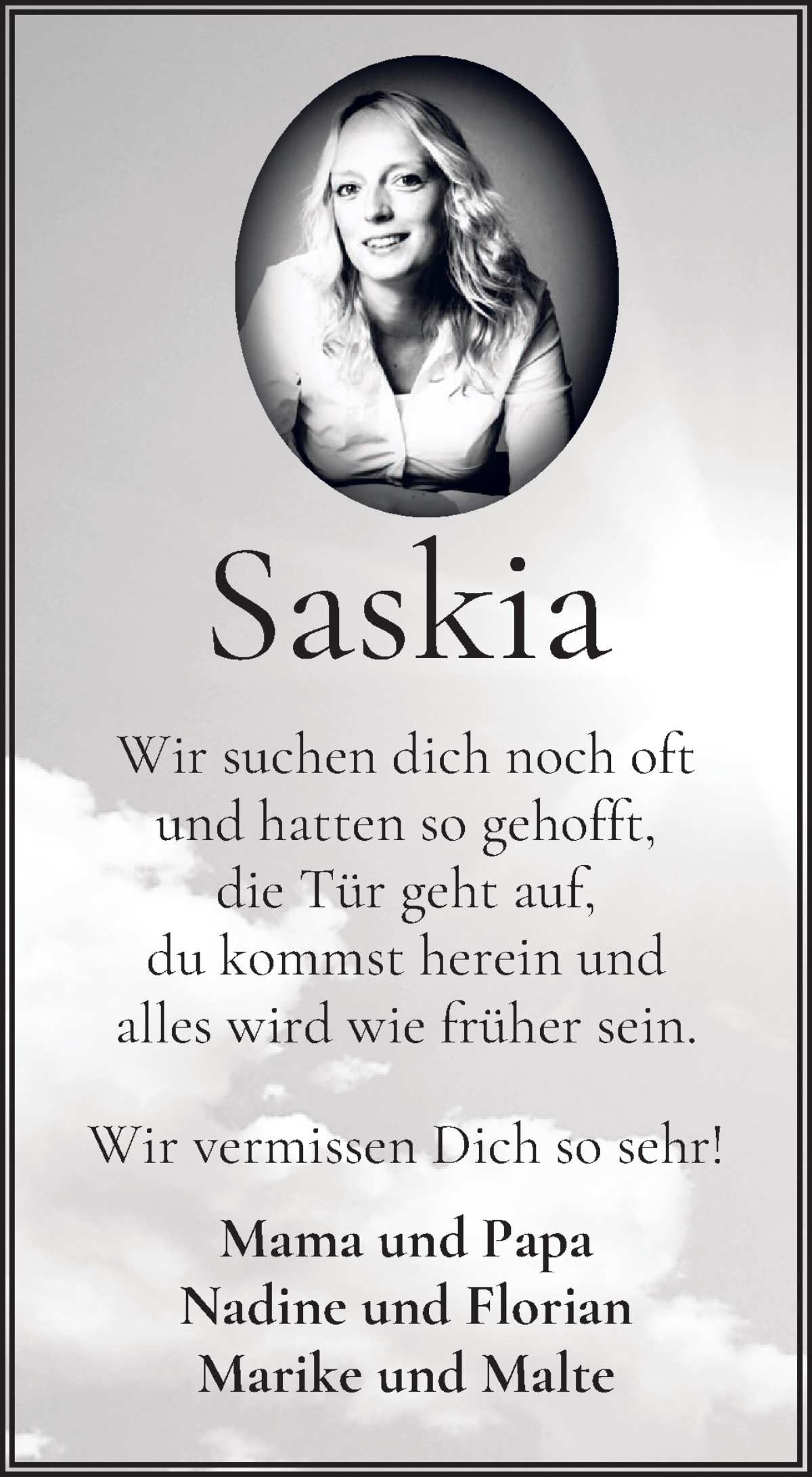  Traueranzeige für Saskia Coors vom 10.06.2023 aus WESER-KURIER
