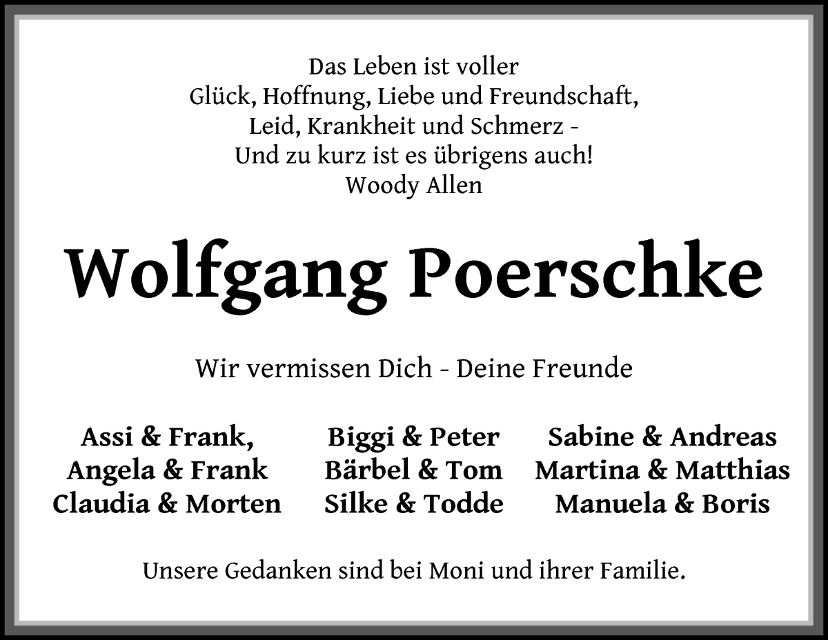 Traueranzeige von Wolfgang Poerschke von WESER-KURIER