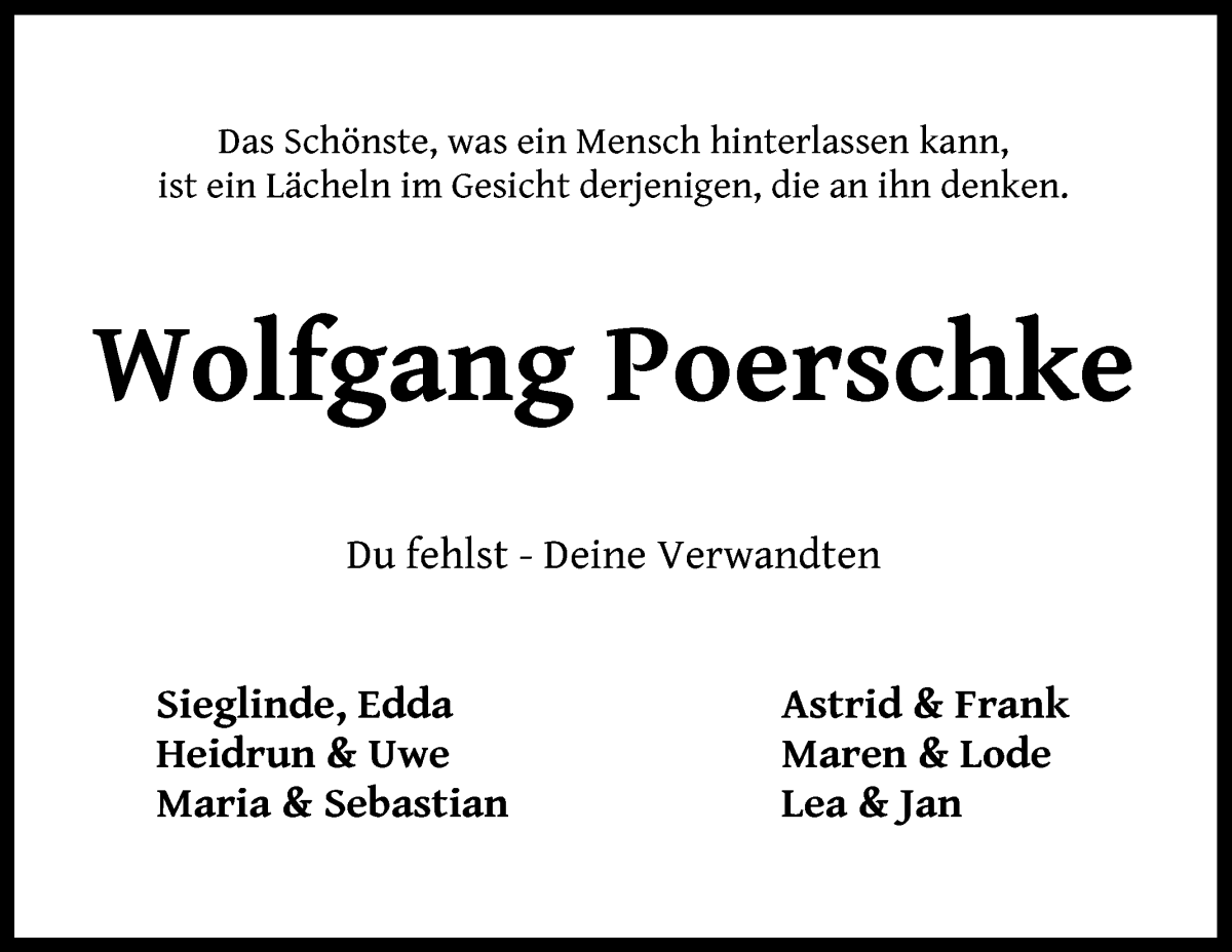  Traueranzeige für Wolfgang Poerschke vom 17.06.2023 aus WESER-KURIER