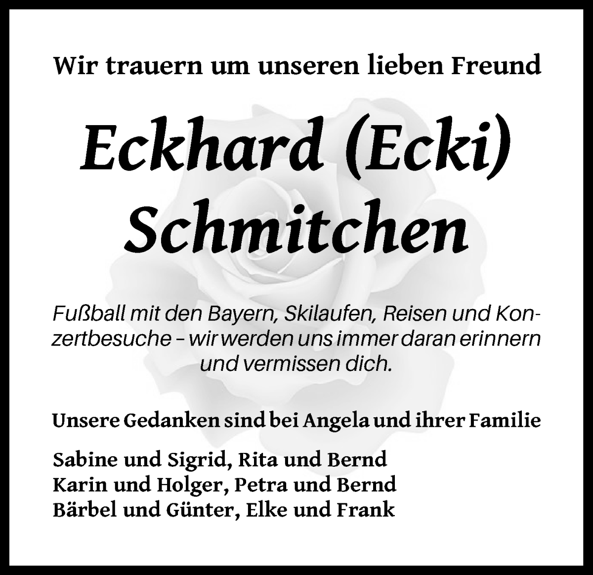 Traueranzeige von Eckhard (Ecki) Schmitchen von WESER-KURIER