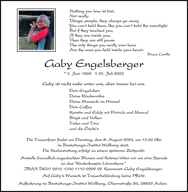 Traueranzeige von Gaby Engelsberger