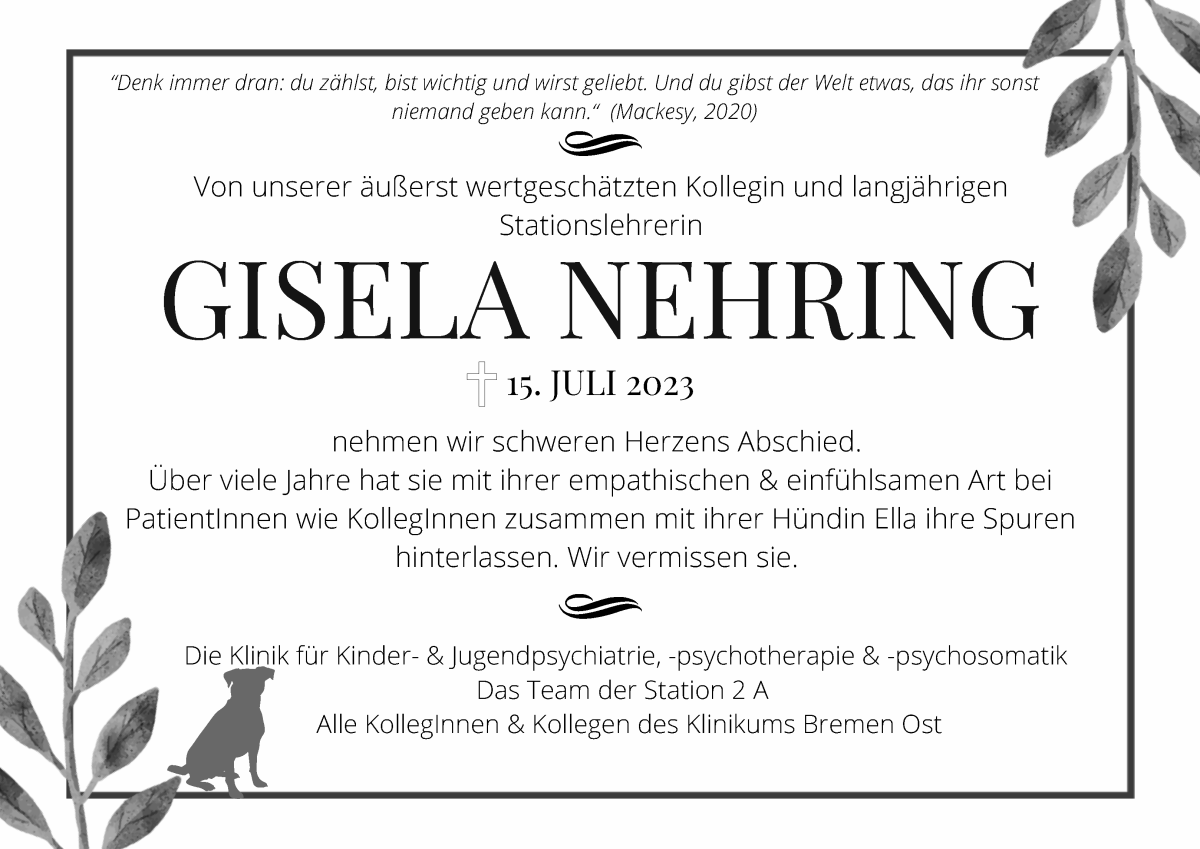 Traueranzeige von Gisela Nehring von WESER-KURIER