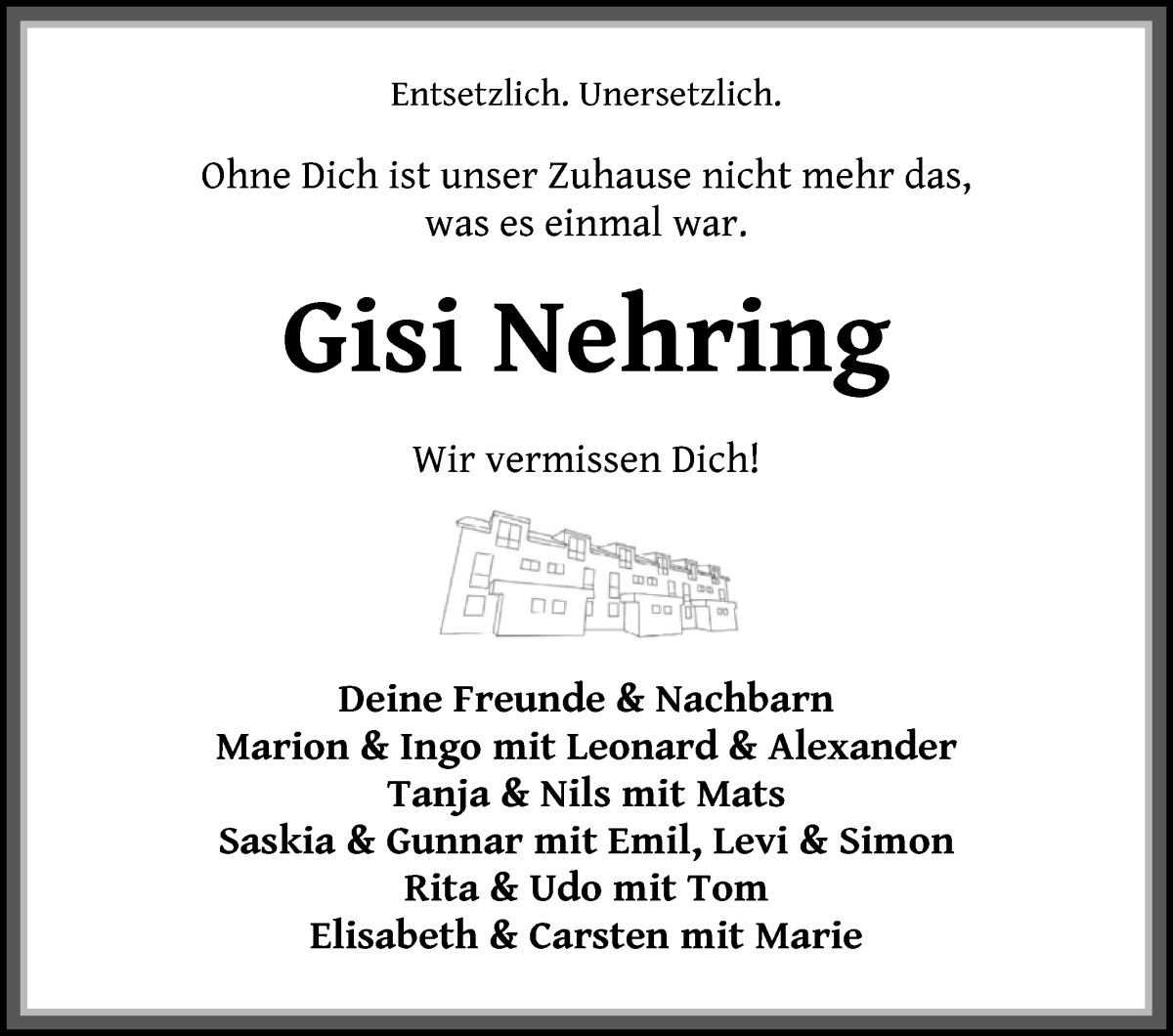 Traueranzeige von Gisi Nehring von WESER-KURIER