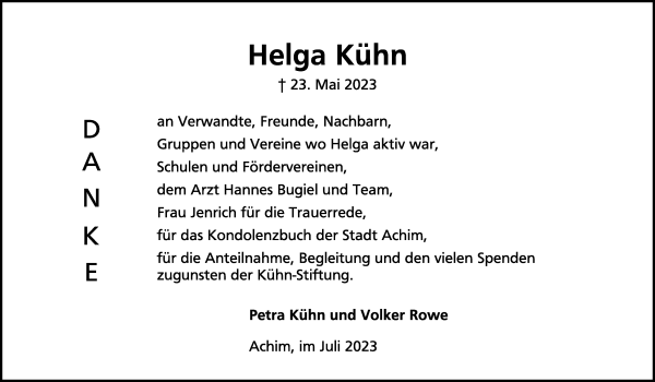 Traueranzeige von Helga Kühn