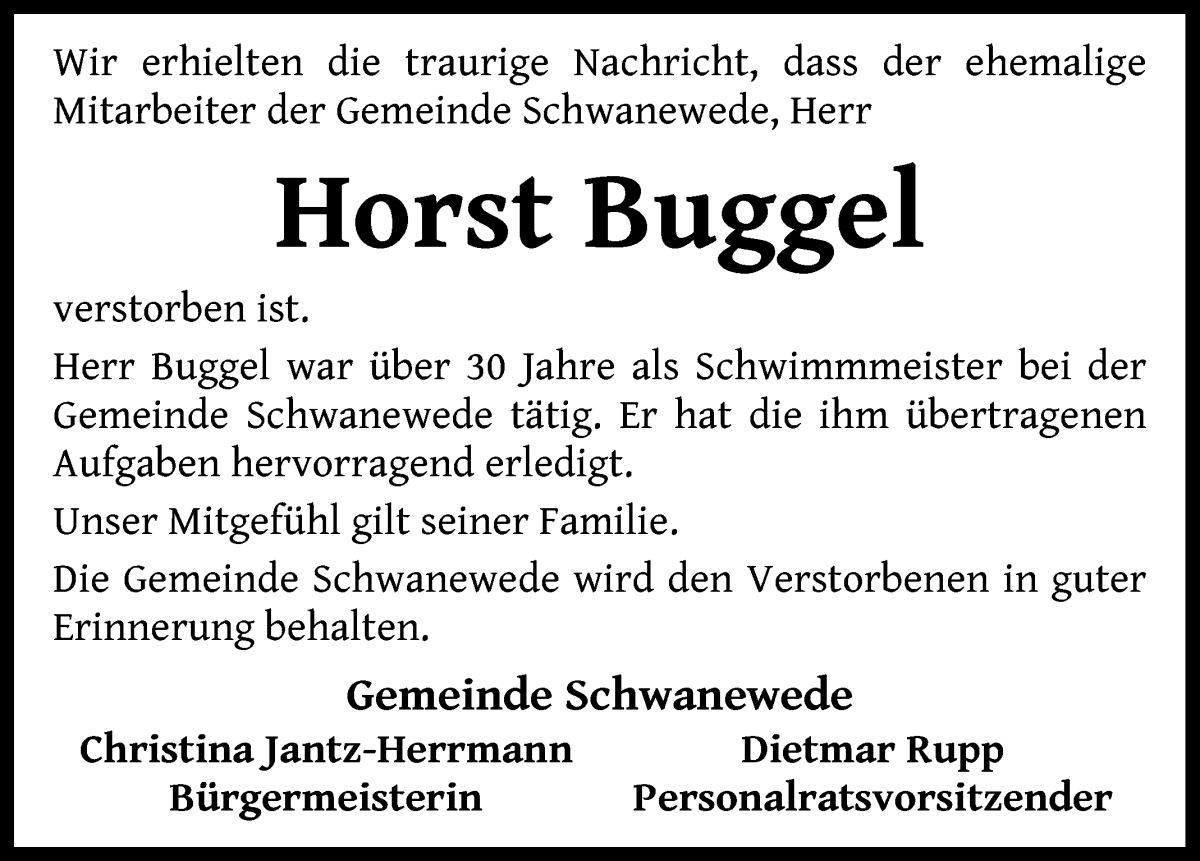 Traueranzeige für Horst Buggel vom 19.07.2023 aus Die Norddeutsche