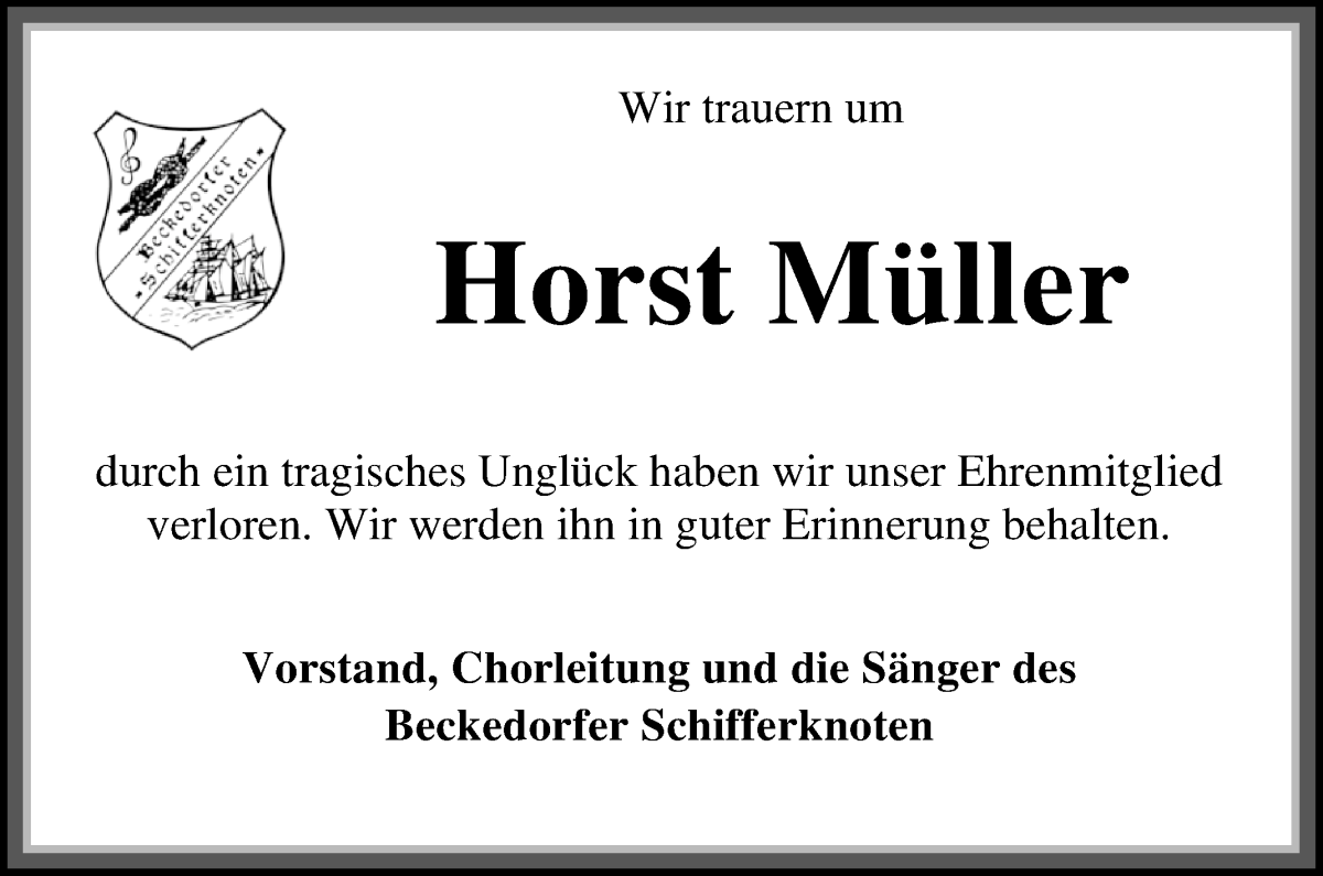 Traueranzeige von Horst Müller von Die Norddeutsche