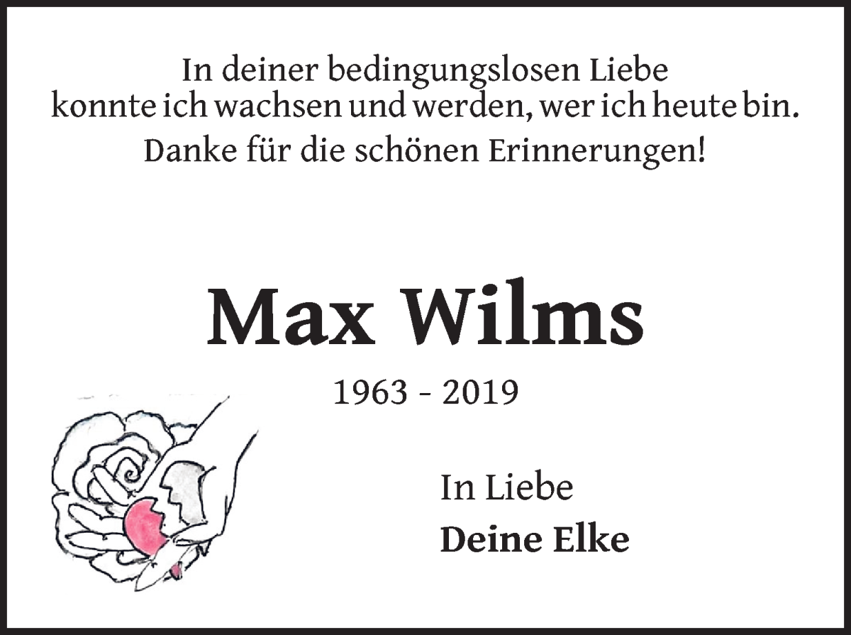 Traueranzeige von Max Wilms von WESER-KURIER