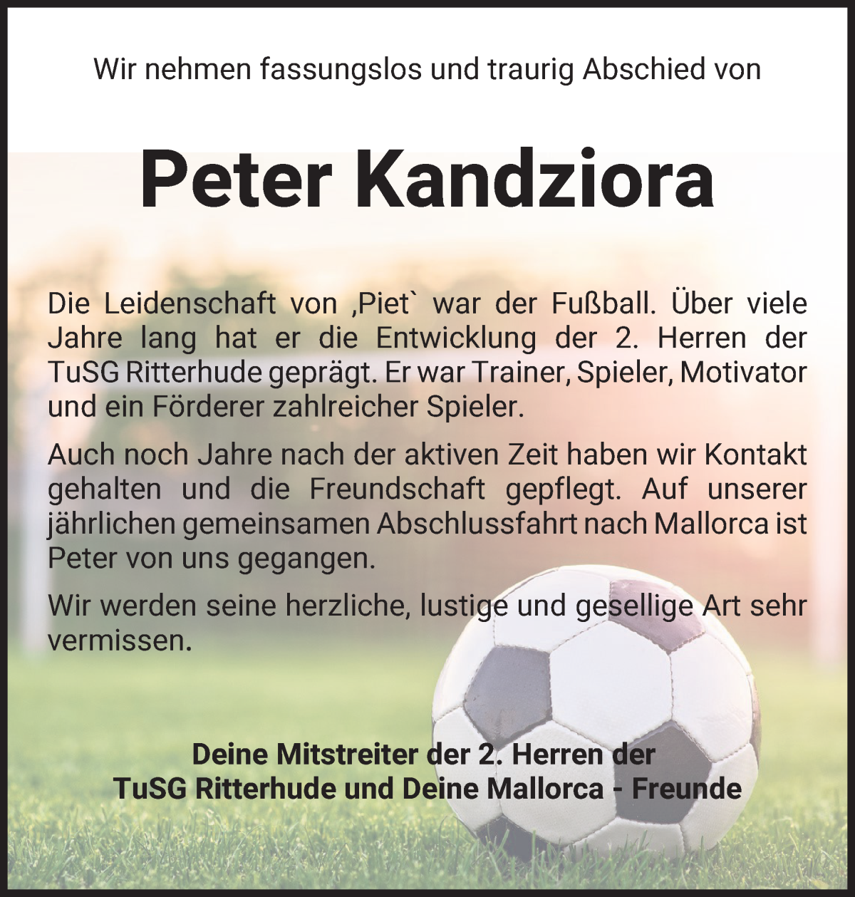  Traueranzeige für Peter Kandziora vom 08.07.2023 aus Osterholzer Kreisblatt