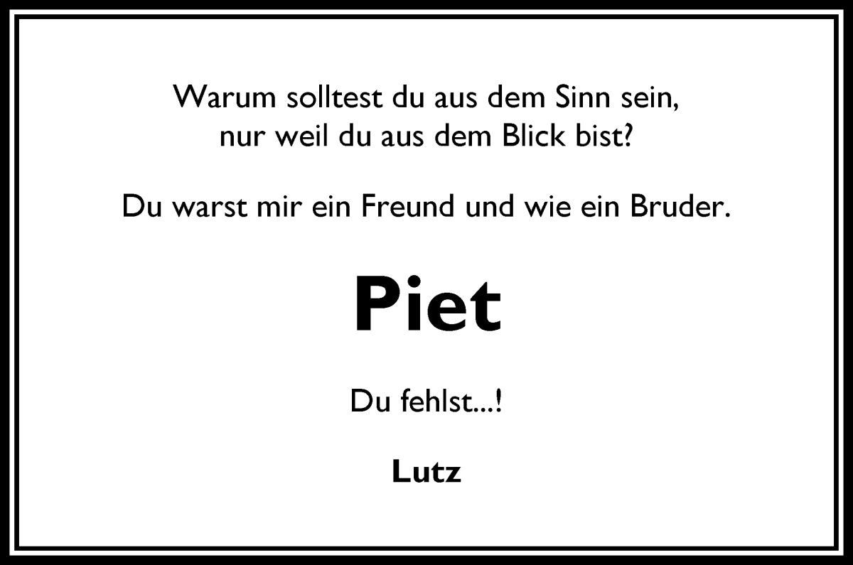  Traueranzeige für Peter Kandziora vom 08.07.2023 aus Osterholzer Kreisblatt