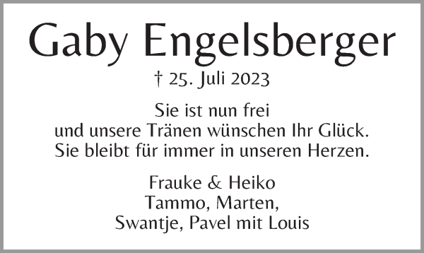 Traueranzeige von Gaby Engelsberger