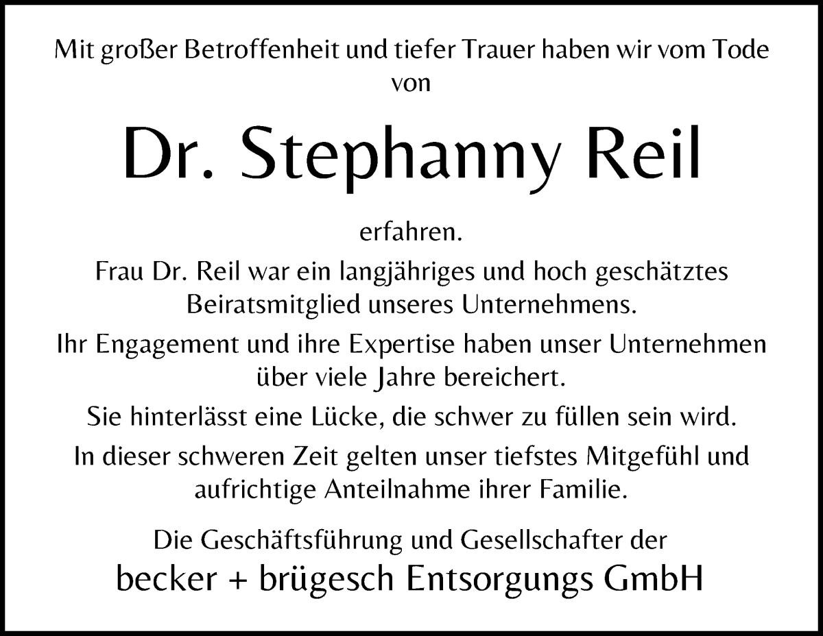  Traueranzeige für Stephanny Reil vom 26.08.2023 aus WESER-KURIER