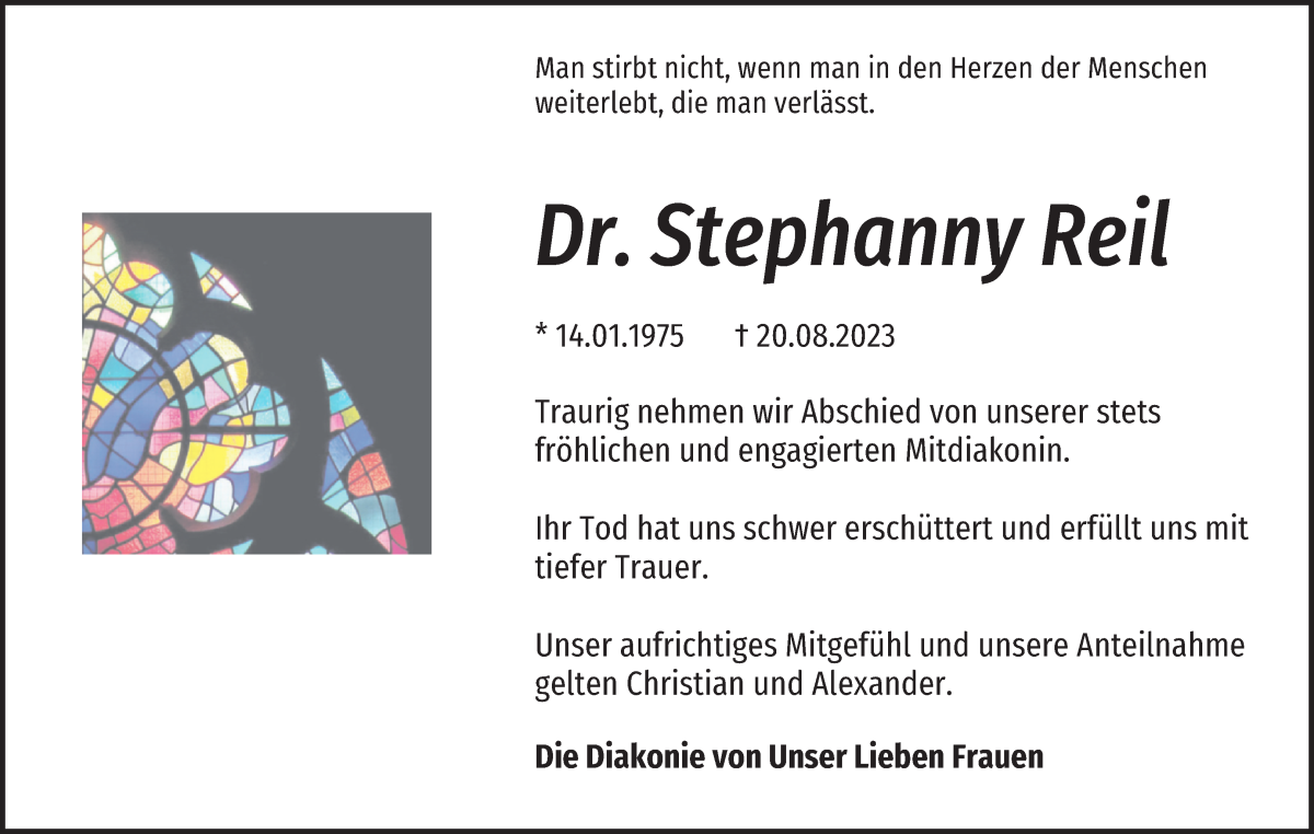  Traueranzeige für Stephanny Reil vom 26.08.2023 aus WESER-KURIER