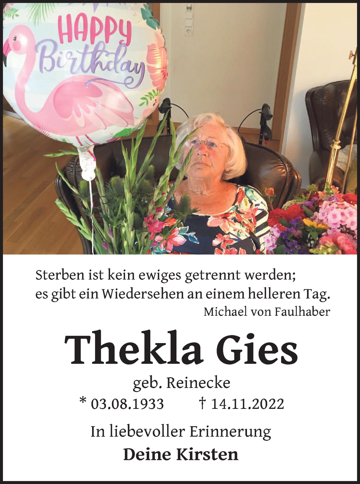  Traueranzeige für Thekla Gies vom 03.08.2023 aus WESER-KURIER