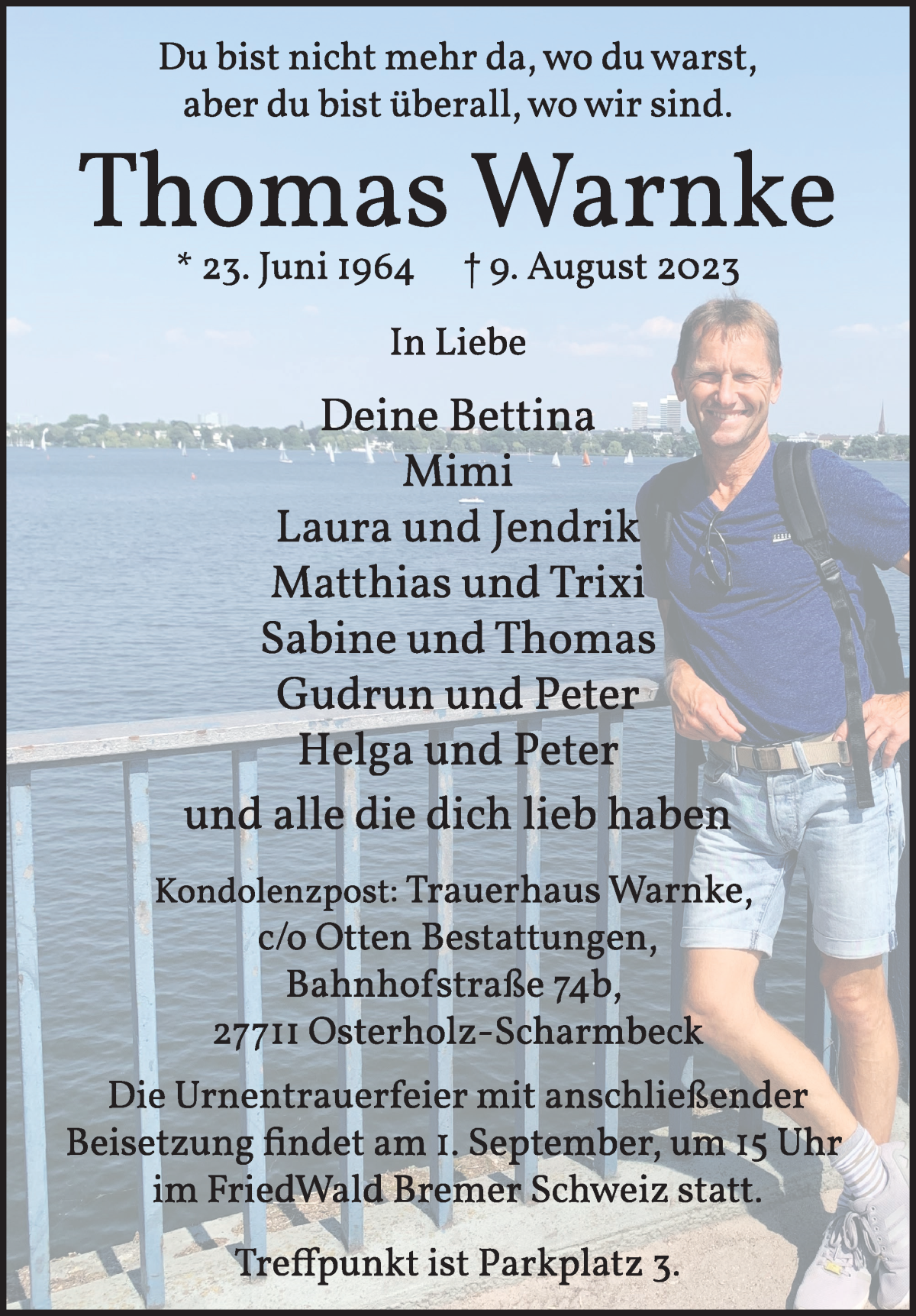  Traueranzeige für Thomas Warnke vom 16.08.2023 aus WESER-KURIER