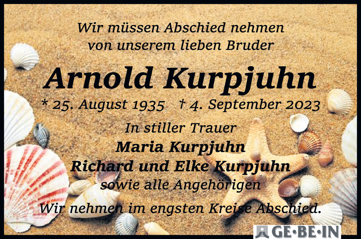 Traueranzeige von Arnold Kurpjuhn von WESER-KURIER