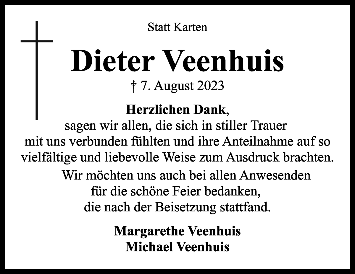 Traueranzeige von Dieter Veenhuis von WESER-KURIER