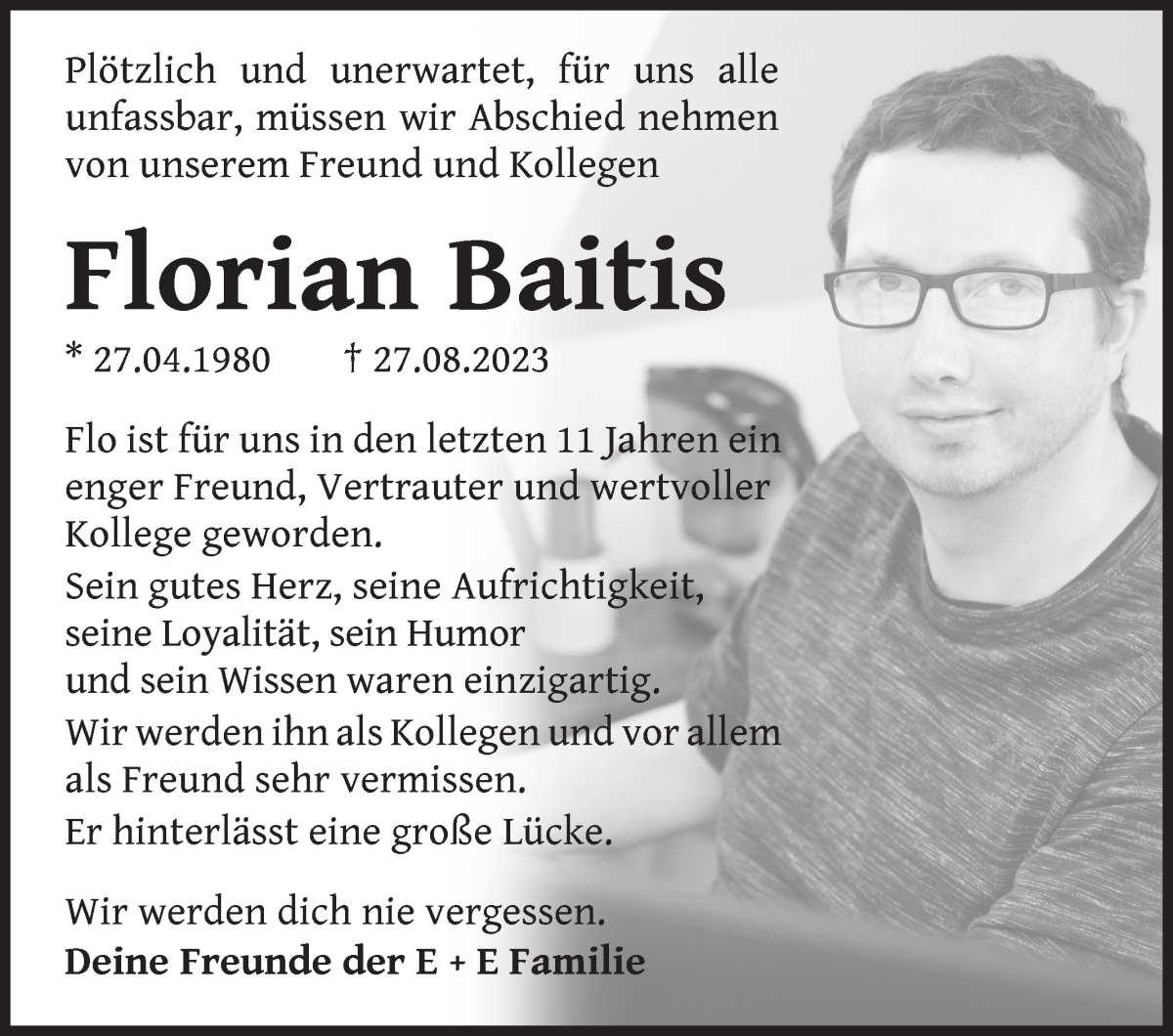  Traueranzeige für Florian Baitis vom 02.09.2023 aus WESER-KURIER