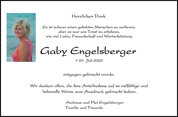 Traueranzeige von Gaby Engelsberger