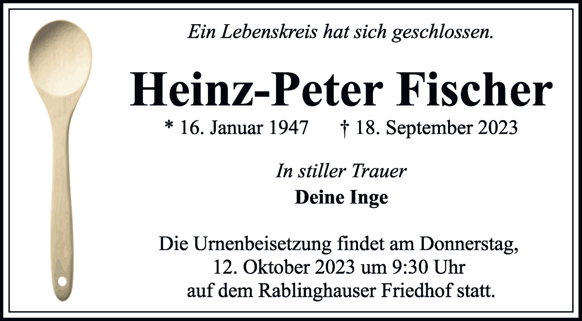 Traueranzeige von Heinz-Peter Fischer von WESER-KURIER