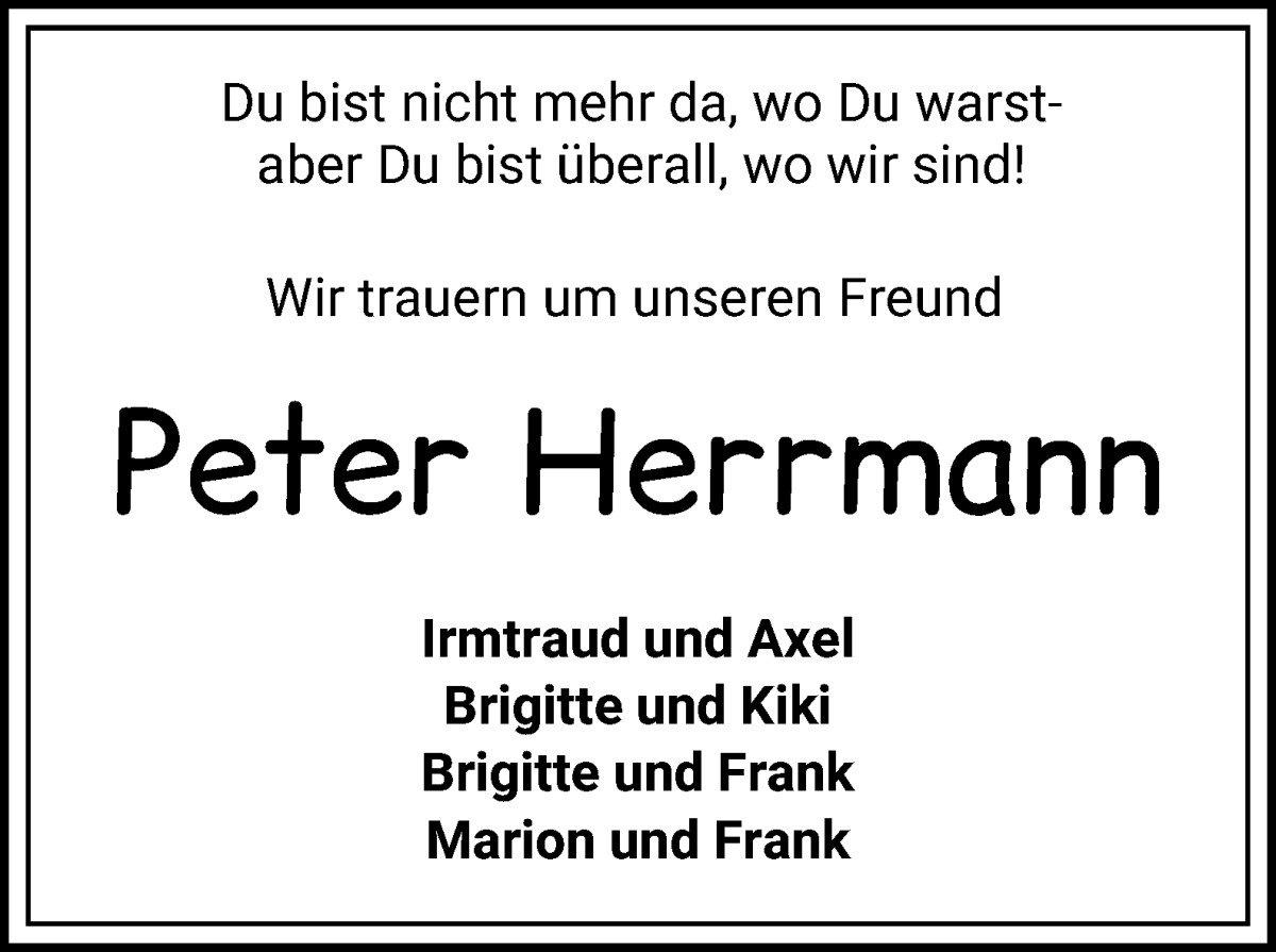  Traueranzeige für Peter Herrmann vom 23.09.2023 aus WESER-KURIER