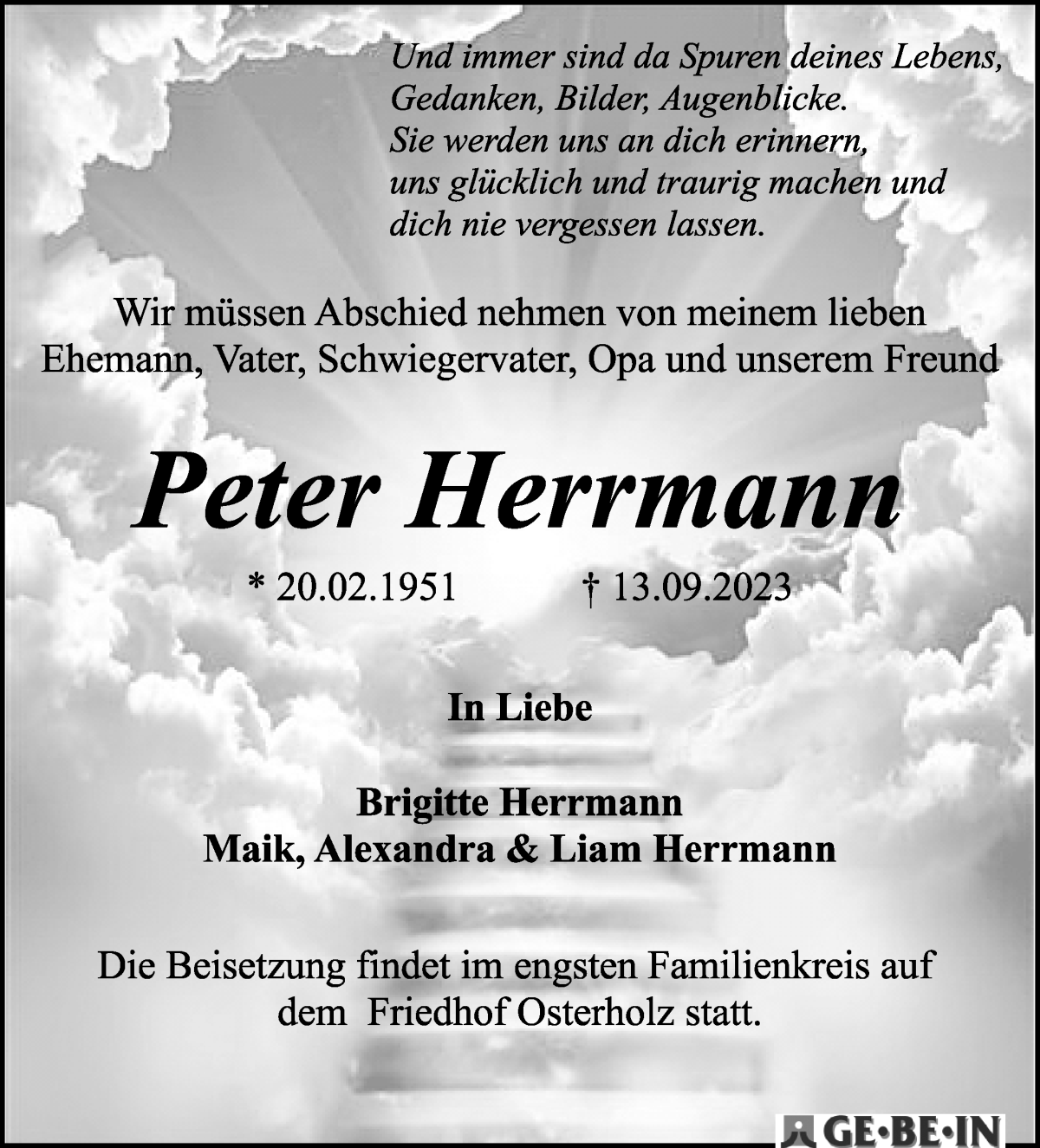  Traueranzeige für Peter Herrmann vom 23.09.2023 aus WESER-KURIER