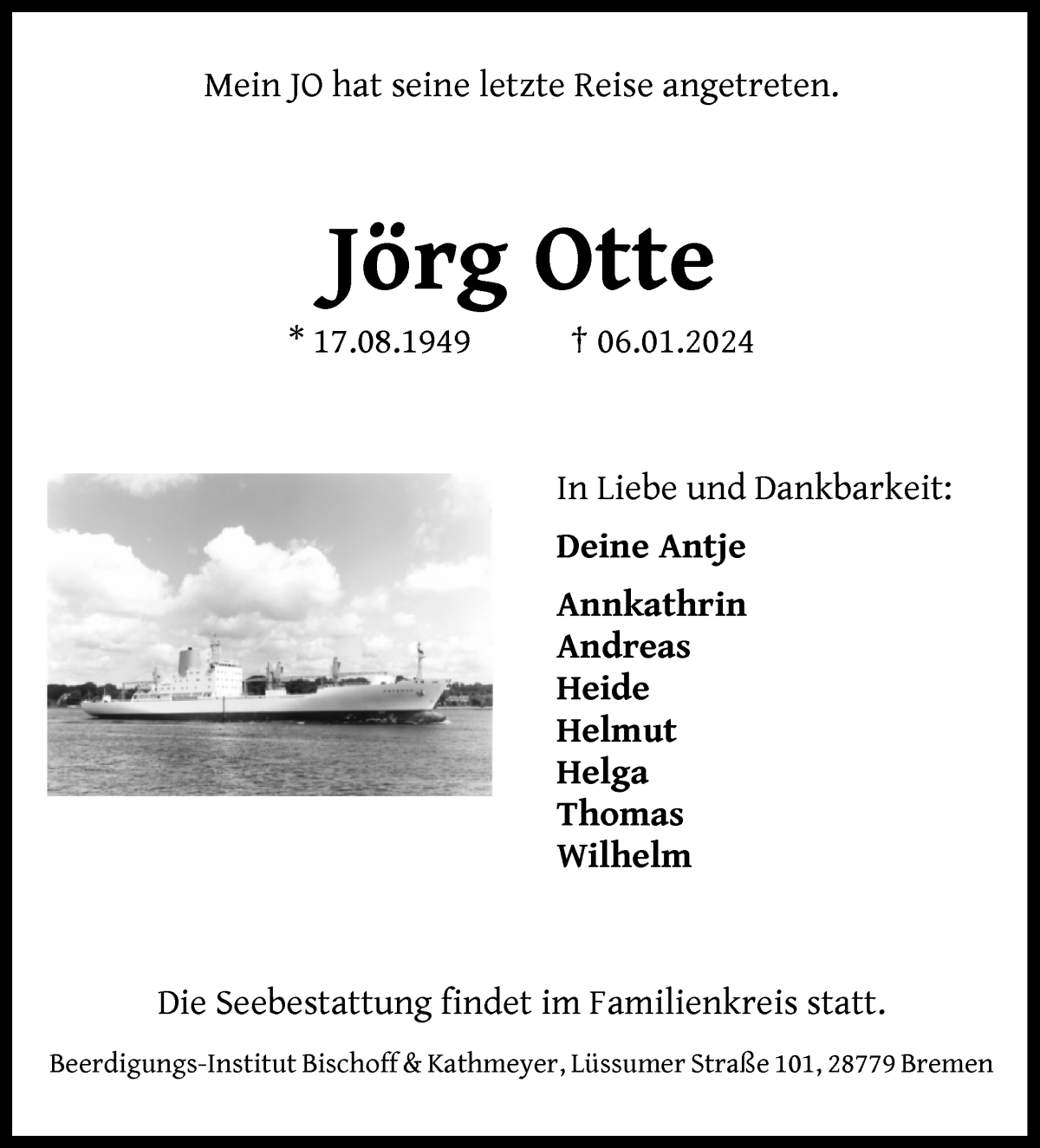 Traueranzeige von Jörg Otte von Die Norddeutsche