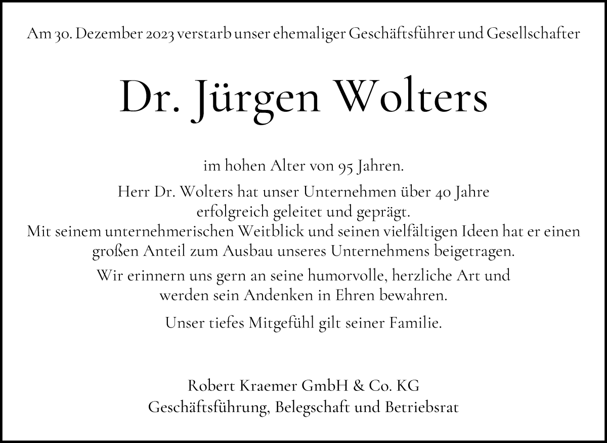 Traueranzeige von Jürgen Wolters von WESER-KURIER
