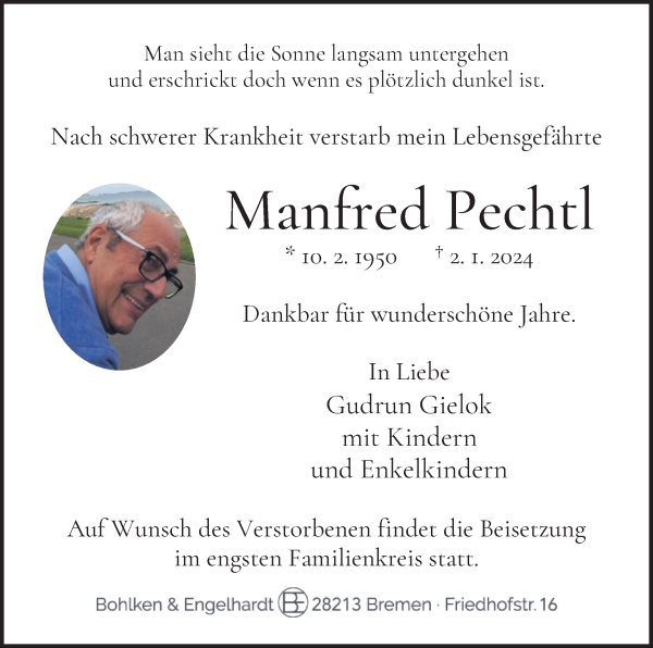 Traueranzeige von Manfred Pechtl