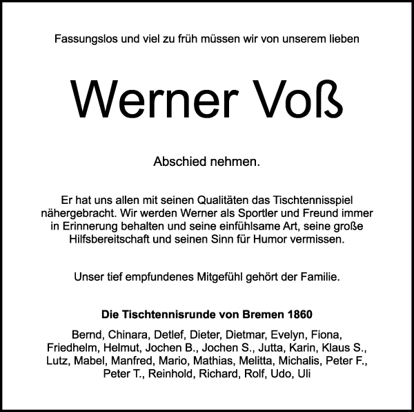 Traueranzeige von Werner Voß