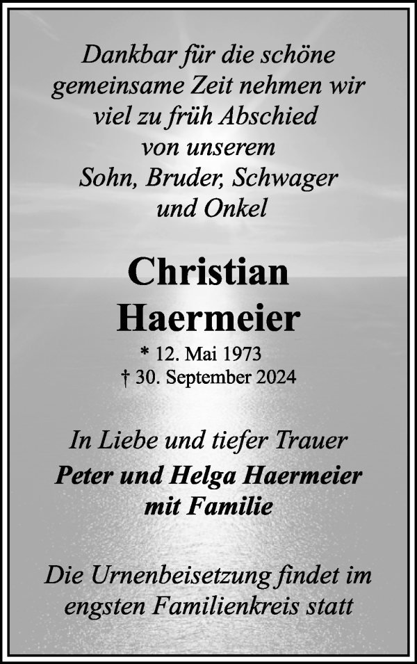 Traueranzeige von Christian Haermeier von WESER-KURIER