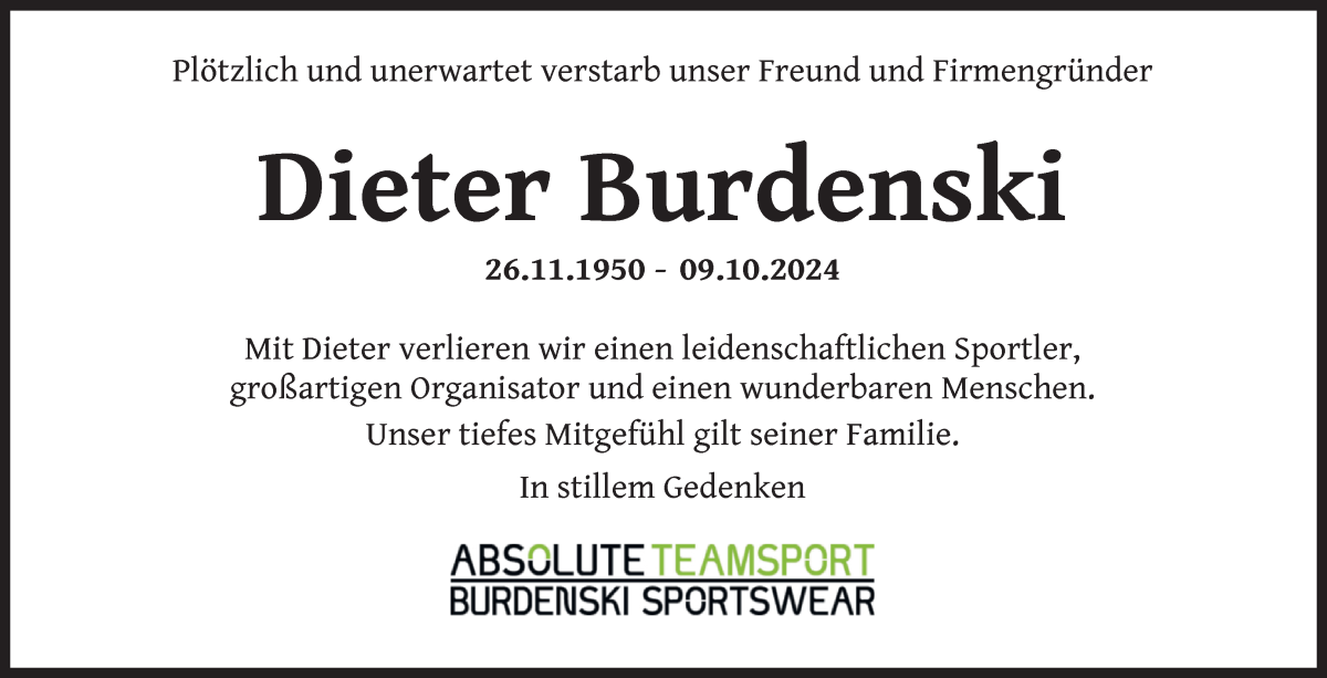  Traueranzeige für Dieter Burdenski vom 19.10.2024 aus WESER-KURIER