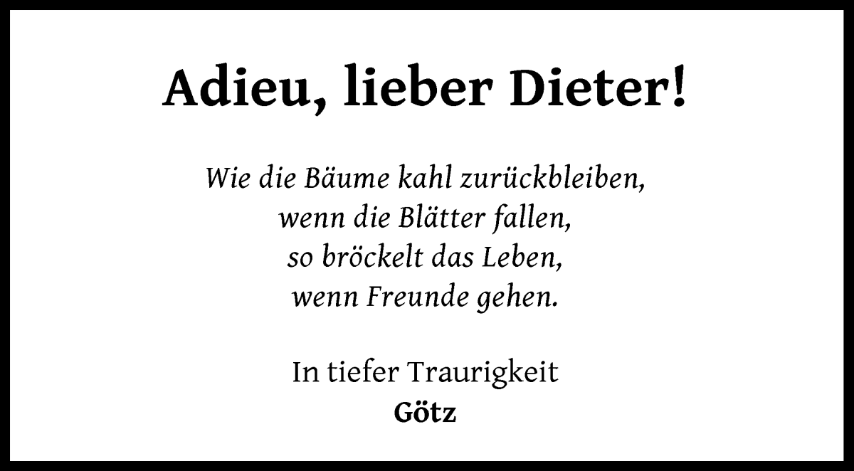  Traueranzeige für Dieter Burdenski vom 19.10.2024 aus WESER-KURIER