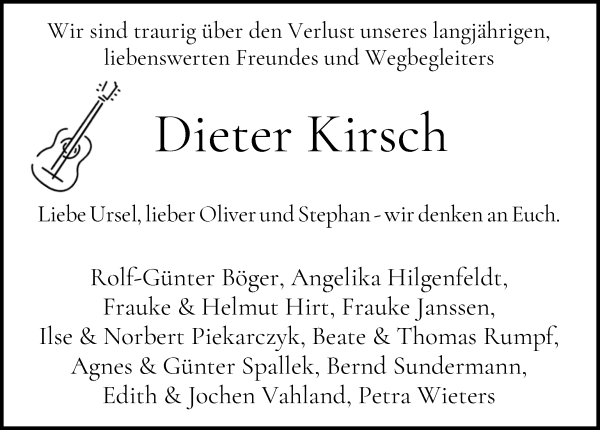 Traueranzeige von Dieter Kirsch von WESER-KURIER