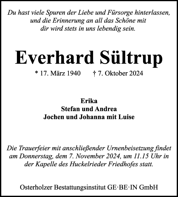 Traueranzeige von Everhard Sültrup von WESER-KURIER