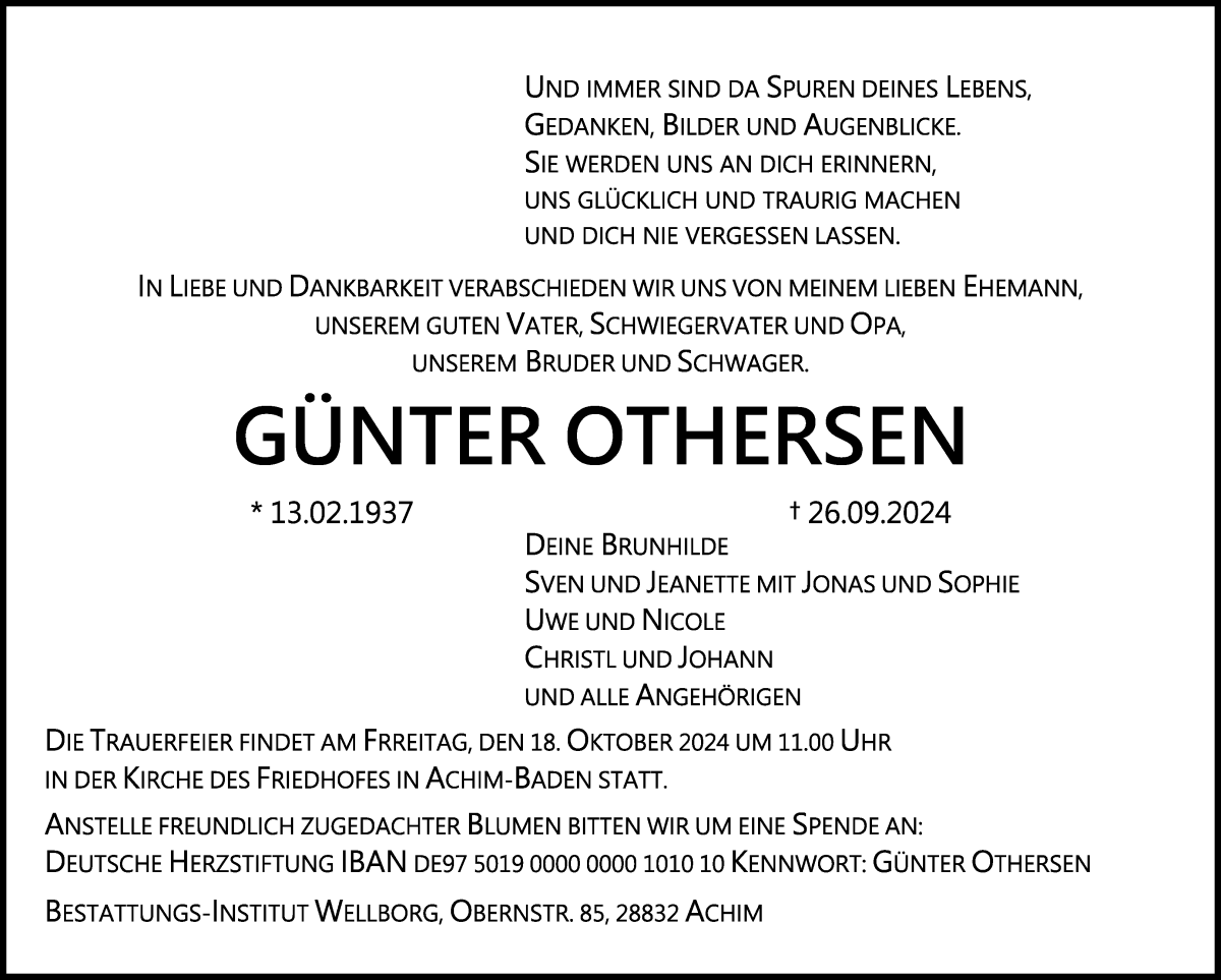 Traueranzeige von Günter Othersen von WESER-KURIER