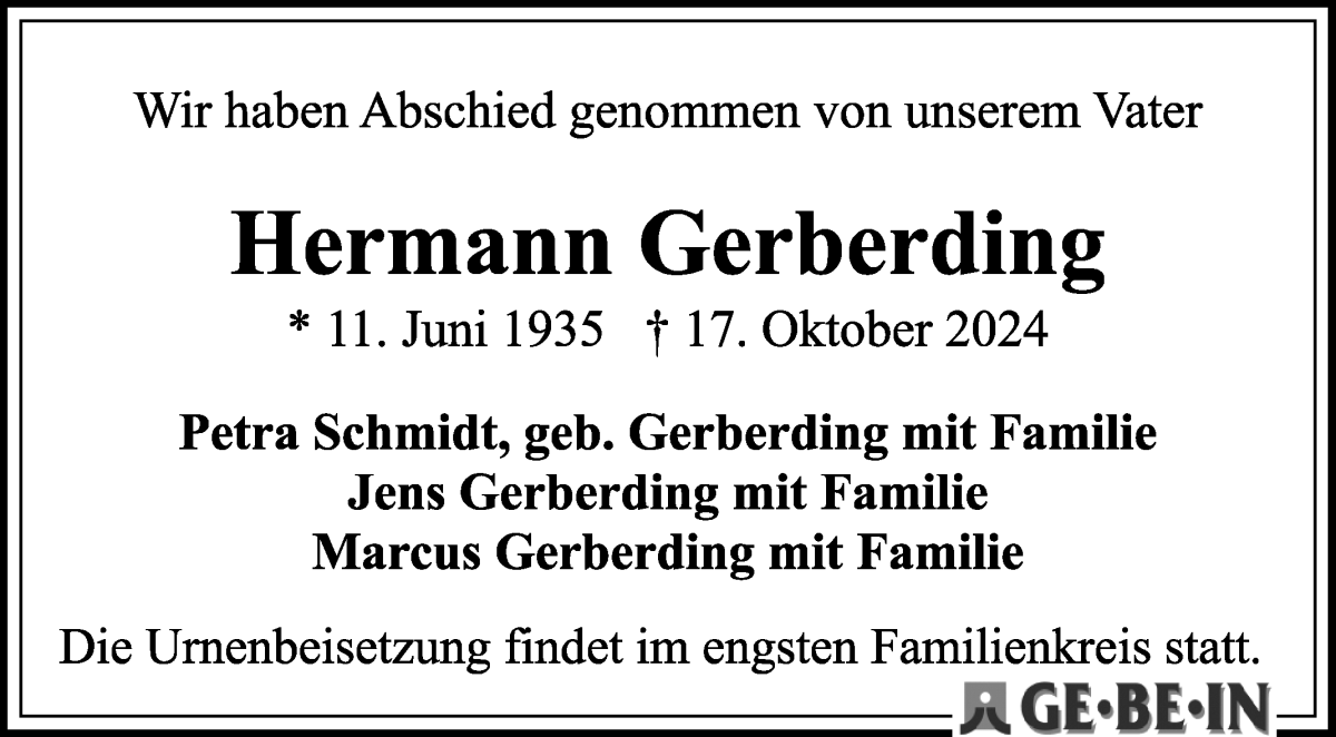 Traueranzeige von Hermann Gerberding von WESER-KURIER