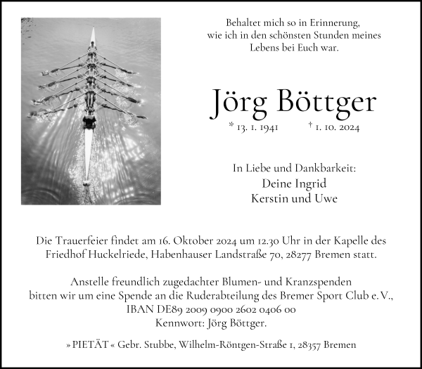 Traueranzeige von Jörg Böttger von WESER-KURIER